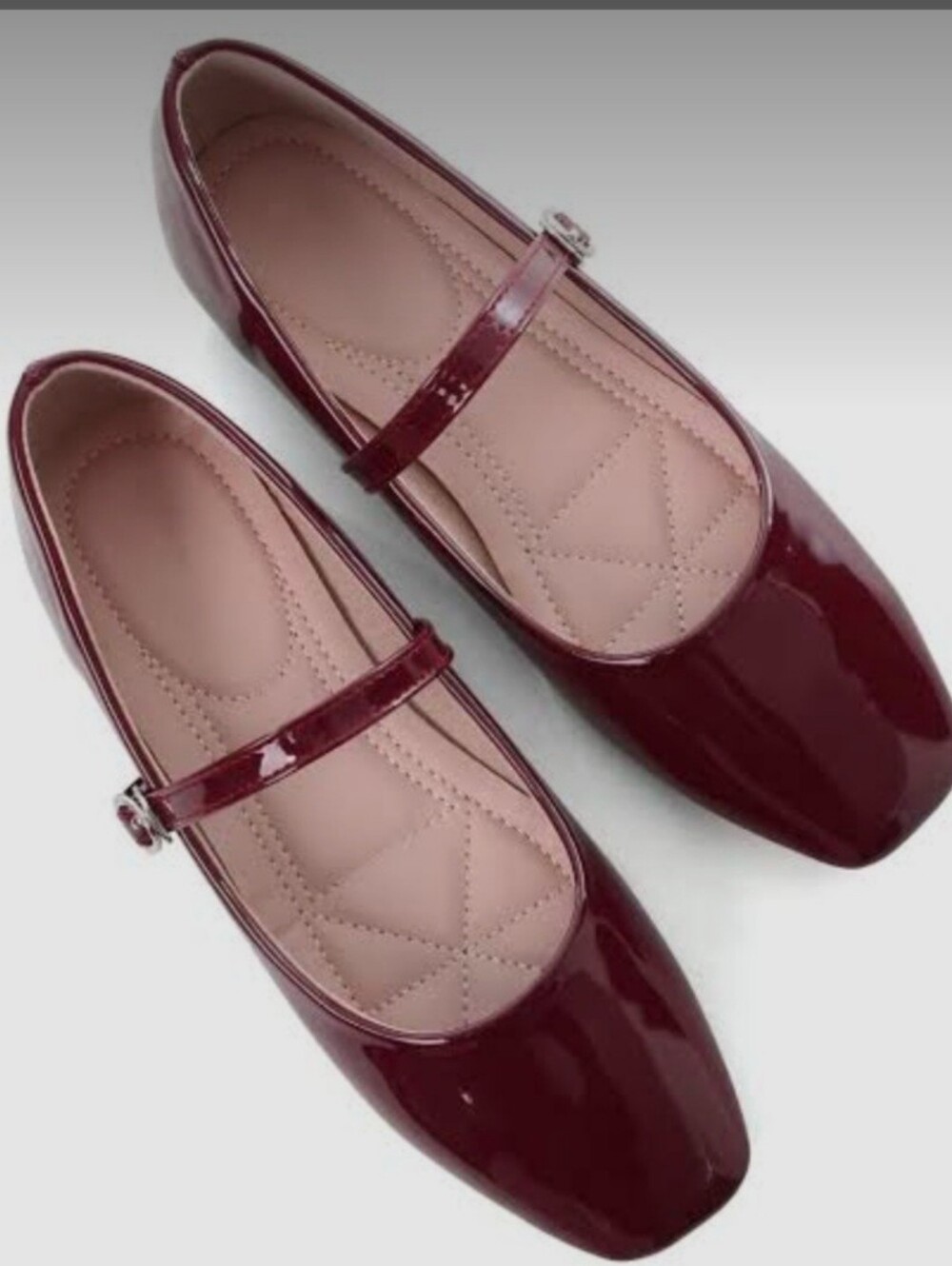 Royal Annas Patent Mary Jane Flats in Deep Burgundy Square Toe Sz 6/6.5 US New